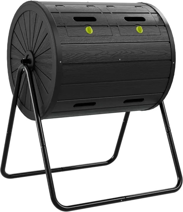 45-Gallon Dual-Chamber Compost Tumbler — Black Outdoor Bin