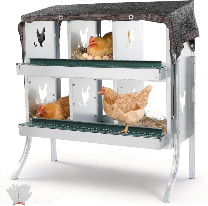 6-Compartment Roll-Away Chicken Nesting Box with Legs, Lid & Perch